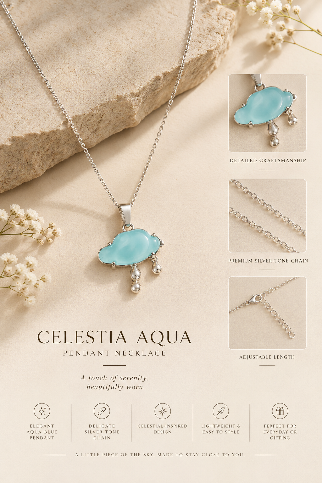 Celestia Aqua Pendant Necklace
